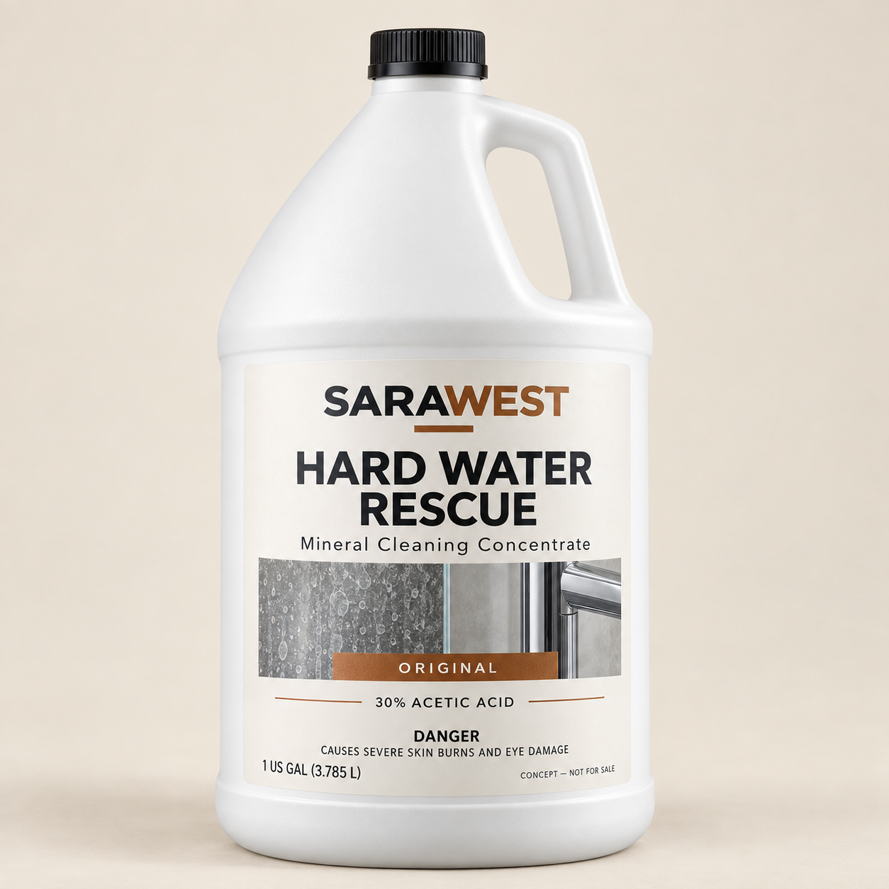 SaraWest Hard Water Rescue one-gallon mineral cleaning concentrate
