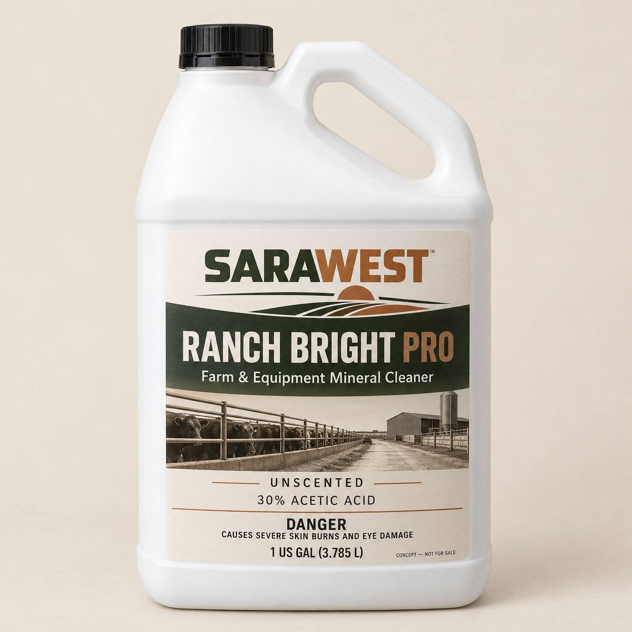 SaraWest Ranch Bright Pro one-gallon farm and equipment mineral cleaner